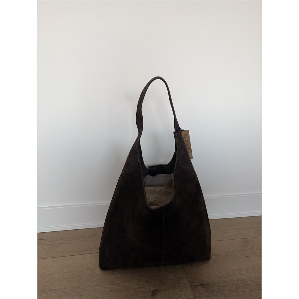 Margot New York Suede Leather Shoulder Purse Bag Brown Hobo Tote Minimalist NWT - Picture 3 of 9